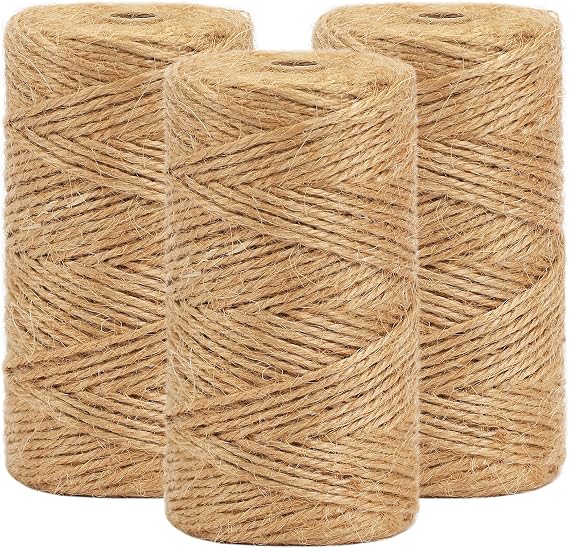 1000 Feet Natural Jute Twine String, Tenn Well 3Ply 2mm Arts and Crafts Twine for Gift Wrapping, Picture Display, Crocheting, Wedding, Christmas Ornaments (3pcs x 335 Feet)