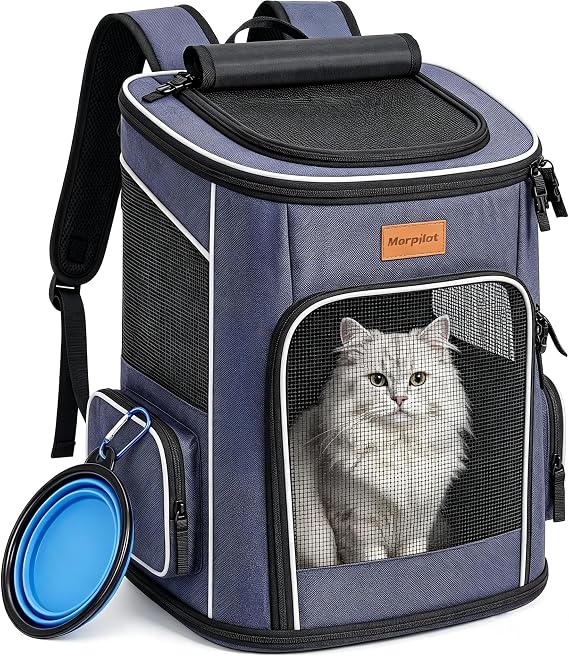 Morpilot Cat Backpack Dog Backpack for Cats and Small Dogs 7 kg, Foldable Pet Backpack with Inner Safety Lead and Shell