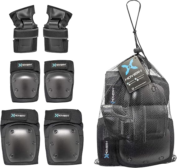 Hover-1 Protective Elbow Pads, Knee Pads, Wrist Guards, Padded Shorts, Tank Top, T-Shirt - Hard PP Shells for Impact Resistance & EVA Foam Protective Padding for Skating, Hoverboards, E-Scooters