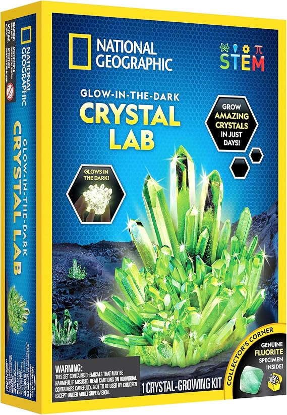 National Geographic Crystal Growing Kit for Kids - Educational Science Kits for Kids Age 8 with Green Glow In The Dark Crystals and Authentic Geode | STEM Gifts for 8 Year Old Boys and Girls