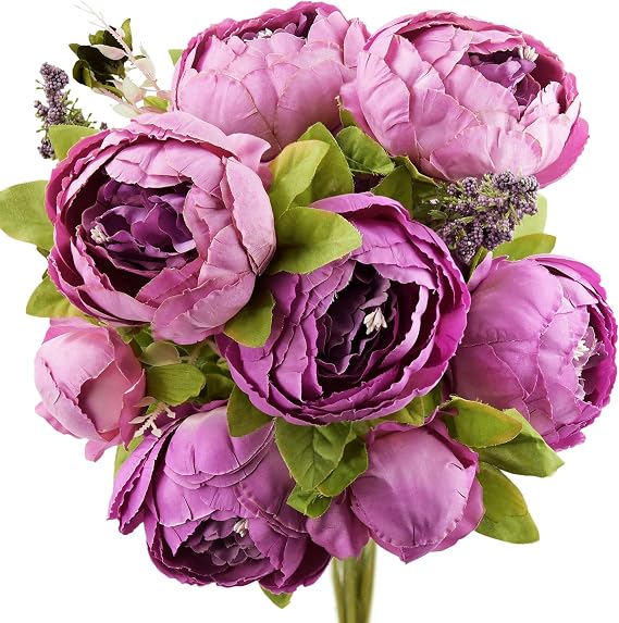 FiveSeasonStuff Vintage Artificial Flowers Purple Peony and Hydrangeas | Wedding, Bridal, Home, Office Décor (1 Bouquet)
