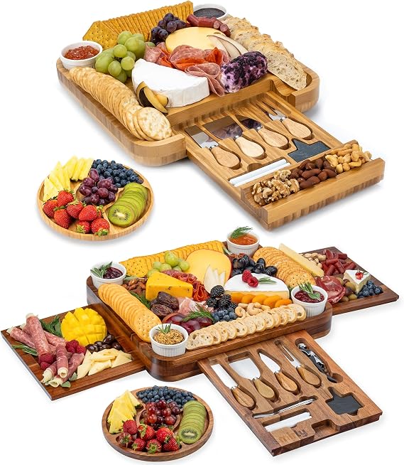 3 Side Acacia & 1 Side Bamboo Charcuterie Board Set
