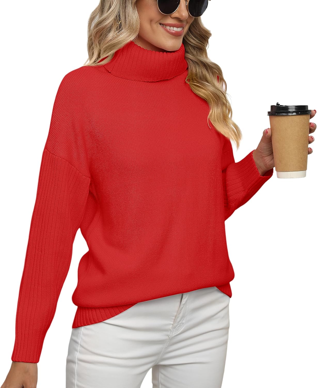 Jouica Women 2025 Fall Casual Turtleneck Batwing Sleeve Chunky Oversized Ribbed Knit Tunic Sweaters Pullover
