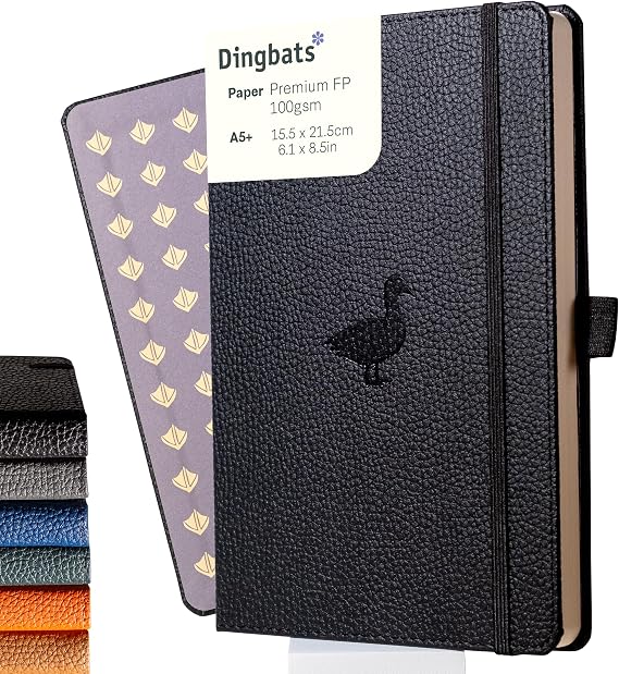 Dingbats* Wildlife Dotted Writing Journal Notebook A5 - Vegan Leather Hardcover - Ideal for Work, Travel - Pocket, Elastic Closure, Bookmark