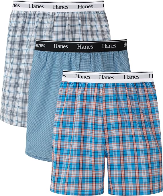 Hanes Men's Originals Cotton Woven Boxers Pack, Moisture-wicking Underwear for Men, 3-pack Boxer Shorts (pack of 3)
