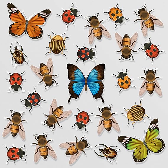 26 Beautiful Butterfly Bees Ladybirds and Beetles Static Cling Window Stickers - Double-Sided Window Clings for Glass Windows