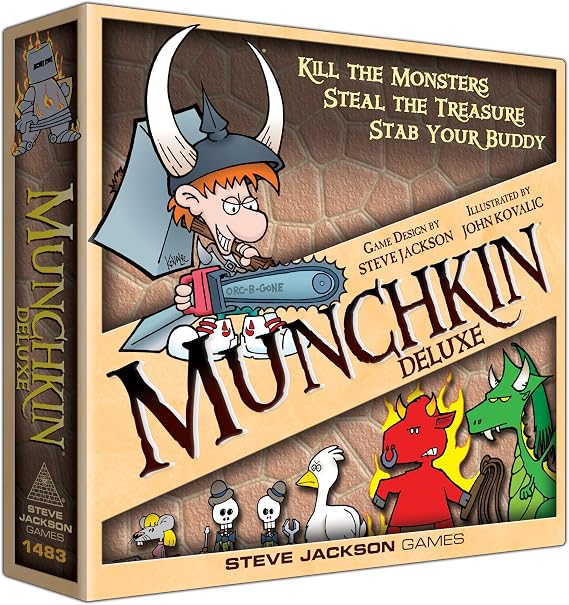 Munchkin Deluxe Board Game (Base Game), Family Board & Card Game, Adults, Kids, Family Game, Fantasy Roleplaying Game, Ages 10+, 3-6 Players, Avg Play Time 120 Min, From Steve Jackson Games