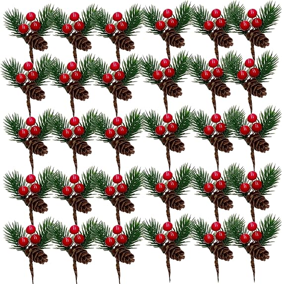 30PCS Artificial Pine Picks Christmas Simulation Pine Needle