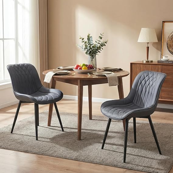 YOUNIKE Dining Chairs Set of 2, Leather Upholstered Dining Room Chairs, Mid Century Modern Armless Kitchen Chair Side Chairs, Suitable for Bedroom Living Room, Load Up to 300 LBS, Grayish Purple
