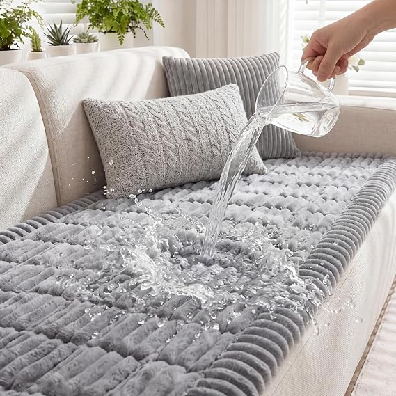 Fixwal Waterproof Flannel Dog Couch Cover, 27.6" x 59", Light Gray | Integrated TPU Barrier, Non-Slip Backing, Machine Washable, Pet Friendly, Easy Clean Pet Hair, Soft Sofa Cushion Protector
