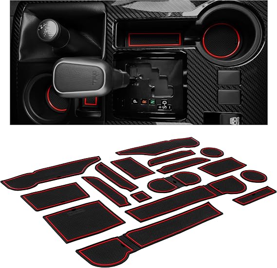 CupHolderHero for Toyota 4Runner 2010-2023 Cup Holder Insert Set (Red Trim) | Custom-fit 1-piece Rubber set for Toyota 4Runner 2010-2023 non-slip, heat resistant to 170F in Red Trim