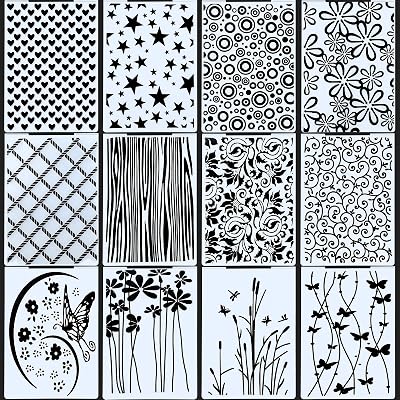 12 Pieces Embossing Folders DIY Craft Template Stencil Butterfly Star Embossing Templates Paper Card Decorating Mold Scrapbook Album Making Tool for Card Scrapbook DIY Craft, 11.7 x 3.9 Inch