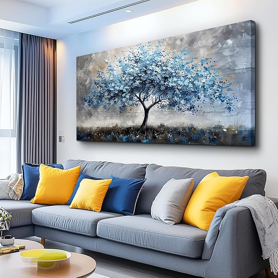 MHARTK66 Large Tree of Life Wall Art,Abstract Blue Tree Canvas Prints 20x40