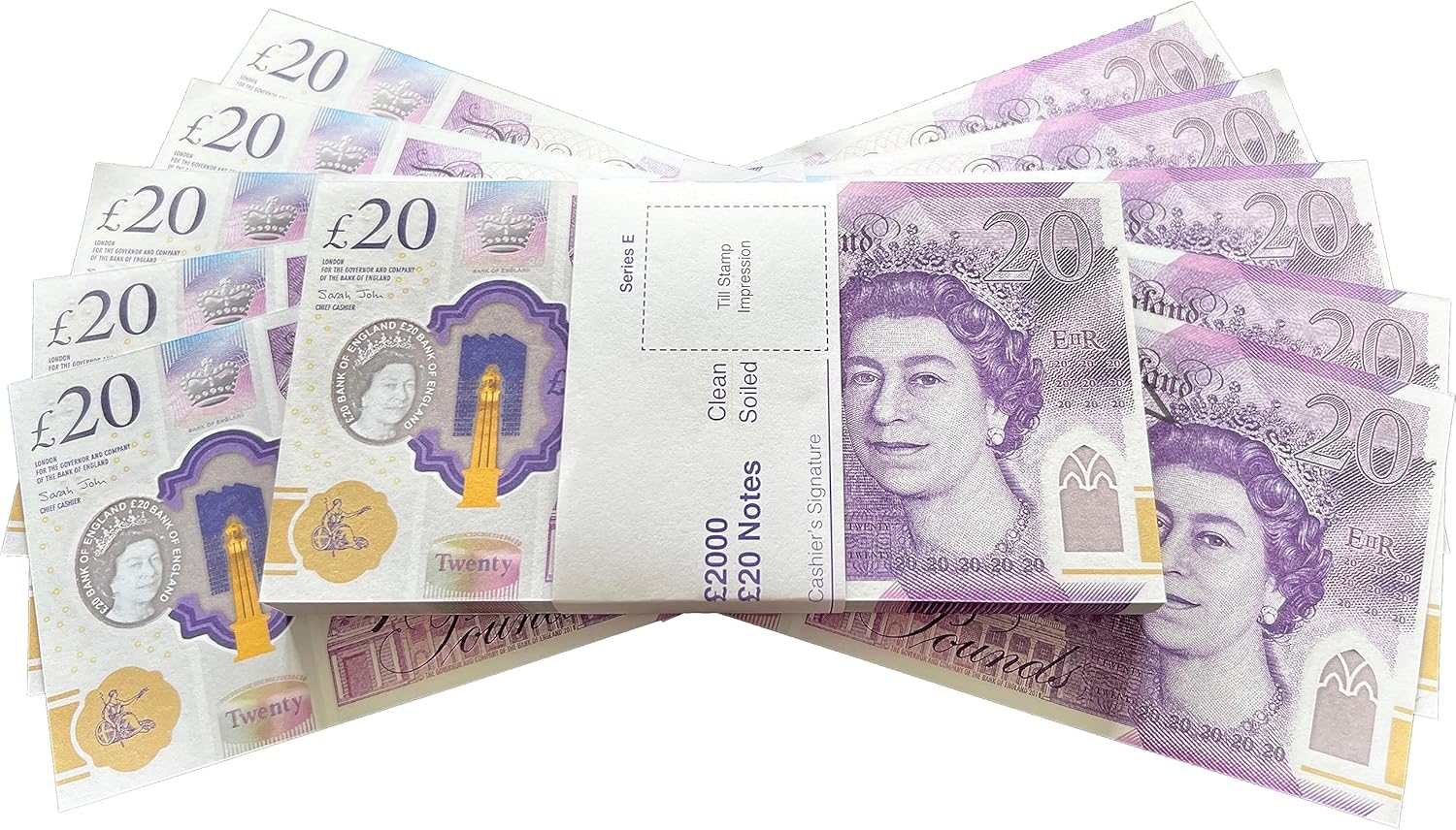 New Edition Prop Money UK Pounds GBP Bank 100 Notes 2K Stack Extra Strap - Authentic Film Edition - Movies Play Fake Cash Casino Photo Booth Props