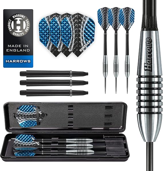 Harrows Bomber 85% Tungsten Steel Tip Darts Set 21g, 23g, 25g & 27g - This Tungsten Darts Set Includes High Grade Shafts, Aerodynamic Flights & Travel Case