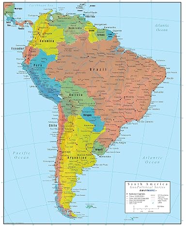 South America Wall Map GeoPolitical Edition by Swiftmaps (18x22 Laminated)