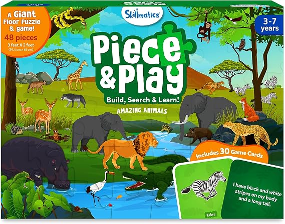 Skillmatics Floor Puzzle & Game Piece & Play Wild Animals