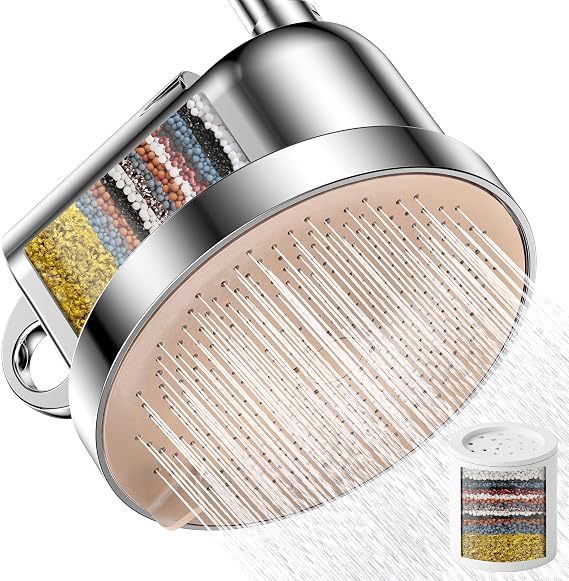 NSF Certified Filtered Shower Head - 5 Settings High Pressure Rain Shower Head with Filter for Hard Water Softener - Easy Install & Replace - Bathroom Showerhead to Remove Chlorine & Heavy Metals