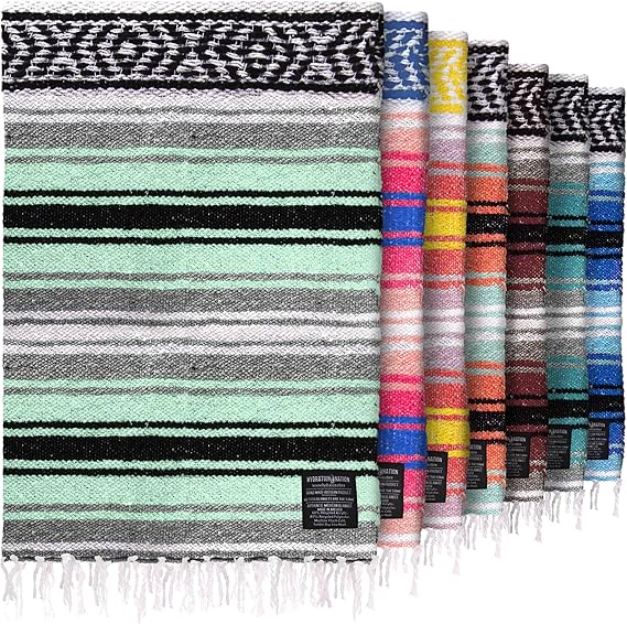Authentic Handmade Mexican Blanket 70"x50", Indian Yoga Blanket, Aqua
