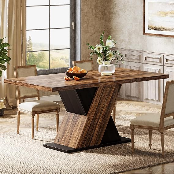 Tribesigns 55-Inch Farmhouse Dining Table for 4, Rectangle Rustic Brown Kitchen Dining Room Table, Wooden Dinner Table for Small Spaces, Dining Room