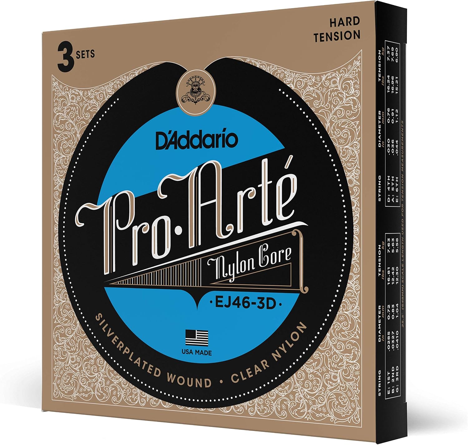 D'Addario 3-Pack, Classic Guitar String Set, Pro-Arte, Silve