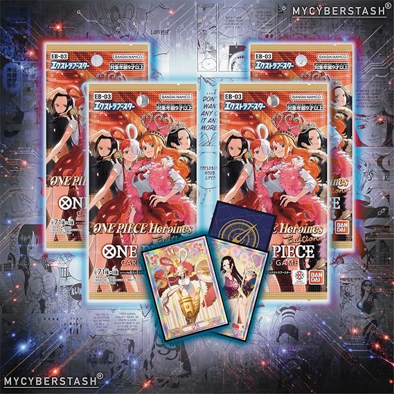 One Piece Booster Packs (Heroines Edition 4 Packs of EB-03) with Holographic Sleeves (Japanese) | 1 in 25 Chance of a PSA-Graded 8 or Higher Card