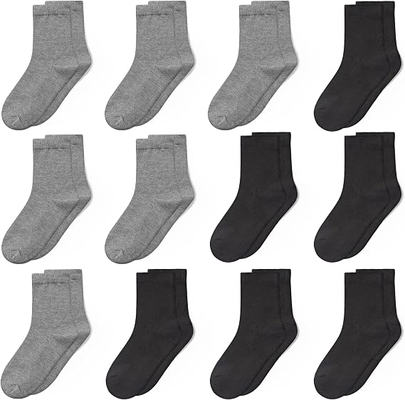 GENTABY Kids Socks 12 Pairs Boys Girls Athletic Crew Socks for Ages 1-13
