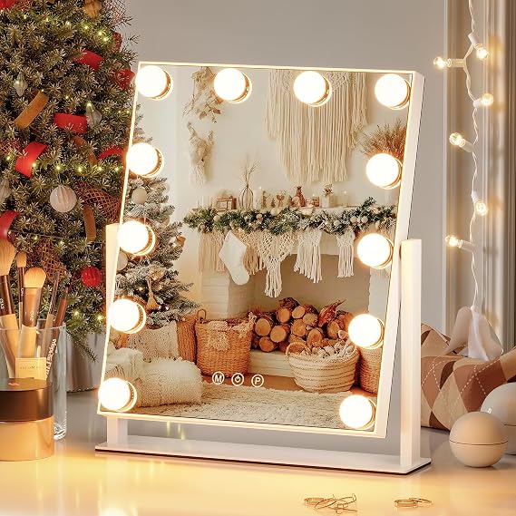Vanity Mirror with Lights, 12 Bulbs Makeup Mirror with Smart Touch Control, 3-Color Dimmable Lighting, 360 Rotation
