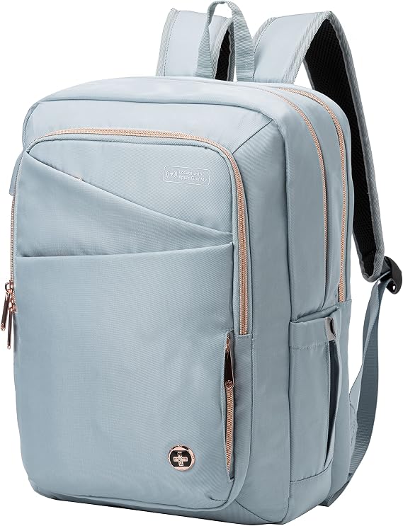 Swissdigital Design Laptop Backpack for Women with Apple Find My,Travel Bookbags with USB Charging Port,Computer Backpacks for Work Business,Teal Blue | SD1006FB-14