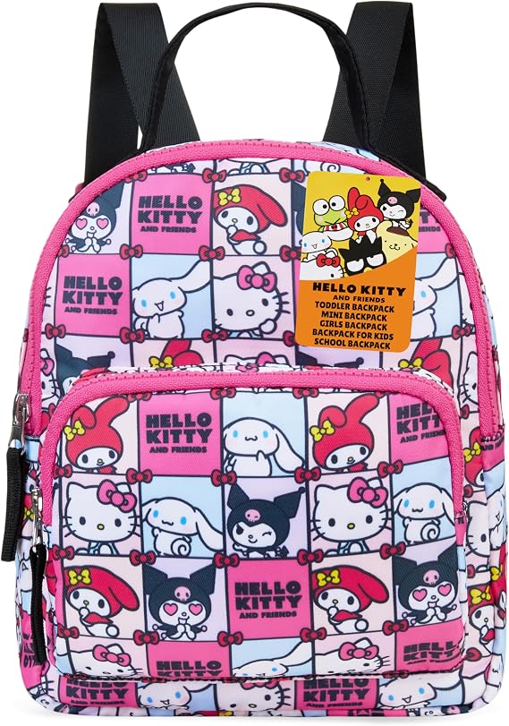 Get Trend Hello Kitty Sanrio Mini Backpack for Girls & Toddlers, Kawaii Small Rucksack, Nursery Daypack Bag for Preschool Lunch Travel Fashion, Anime Gifts (Pink Hello Kitty)