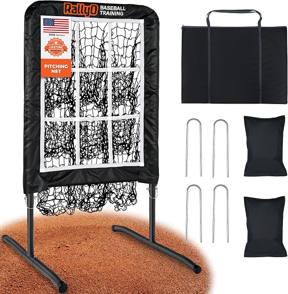 Pitching Net, 9 Hole Baseball & Softball Pitching Net with Strike Zone, Adjustable Pitching Target with 9 Pocket Design, Portable Pitching Practice Equipment