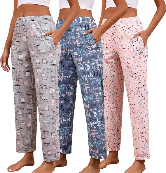 PNAEONG Pajama Pants Women 3 Pack Cotton Pajama Bottoms Comfy Lounge Pants