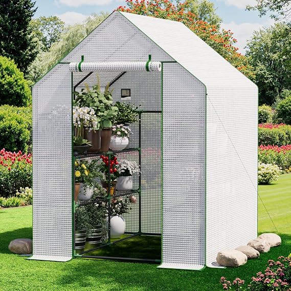 Greenhouse for Outdoors, Small Greenhouse, Walk-in Greenhouses with 3 Tiers 8 Shelves, PE Cover, Heavy Duty Plant Greenhouses for Garden and Backyard