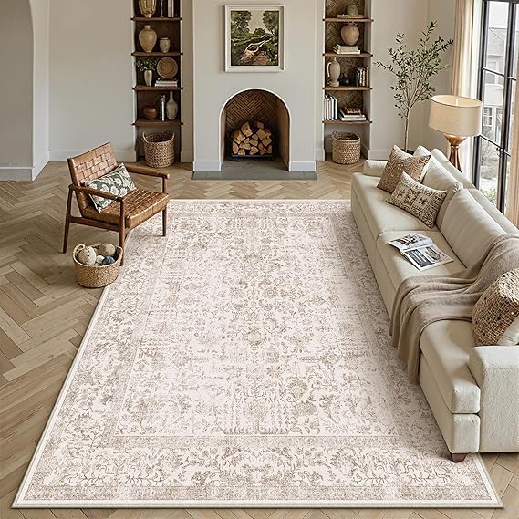 HUGEAR Vintage Rugs Living Room Area Rug 200x300cm Brown Washable | Machine Washable Non Slip Large Retro Rug,for Living Room Bedroom Dining Room Office Indoor Low Pile Carpet