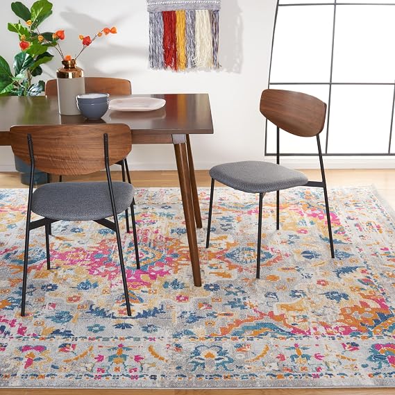 SAFAVIEH Madison Collection Area Rug - 9' x 12', Grey & Fuchsia, Boho Chic Medallion Design, Non-Shedding & Easy Care, Ideal for High Traffic Areas in Living Room, Bedroom (MAD154F)