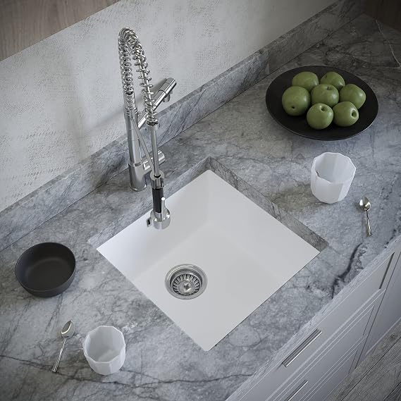 Excel Home Kitchen Sink with Strainer & Overflow - Luxurious Single Bowl Kitchen Sinks Made of Pressed Material - Scratch Resistant & Simple to Keep Clean – Hygienic & Sound Absorbing (Matt White)