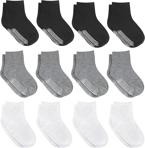Debra Weitzner Toddler Socks With Grips - 12 Pairs Crew Cotton Grip Socks for Baby Boys Girls Infant's and Kids 6-M - 7 years