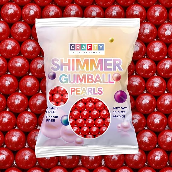 Shimmer Gumballs for Gumball Machine Pearl Assorted Candy - Fruit Flavored Gum 15 oz Chewing Gum - Nostalgic Bubble Gum for Kids, Party Favors Easter Basket Sweet Treats, 16mm 0.62 inch Cherry