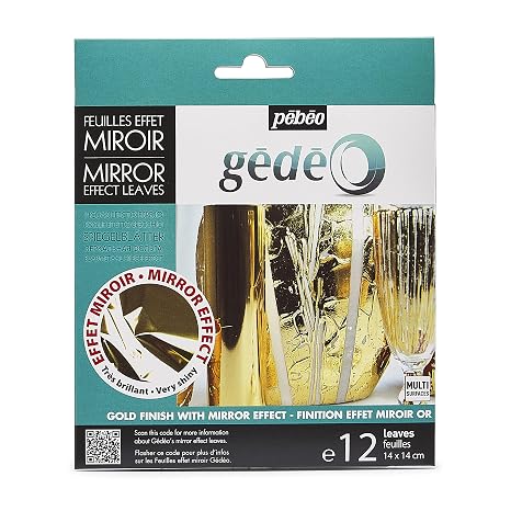 Pebeo Gedeo Mirror Effect Gold Leaves Adhesive Sheet - 12 Sheets, 5 12 x 5 12 Inches, Art and Craft Supplies, for Painting, Home Decor, or Decorations