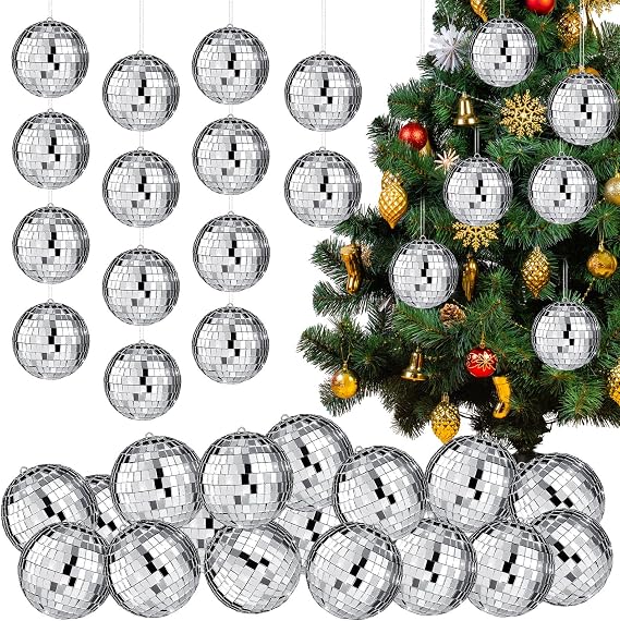17 Pcs Disco Ball Decor: Mini Large Assorted Size Hanging Mirror Disco Ball Sets - Silver Party Ornaments for Stage Club Prom Props 70s Weddings Dance Music Birthday(3.2 Inch)
