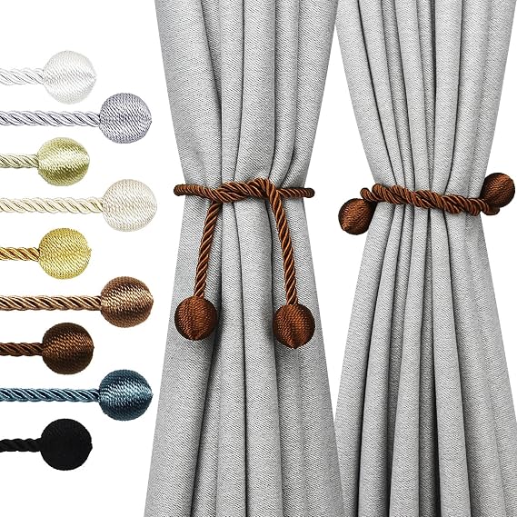 Curtain Tiebacks Outdoor Elegant Decorative Tie Backs Modern Rope Tiebacks for Drapes Window Curtain Holdbacks for Draperies (Coffee, 4)