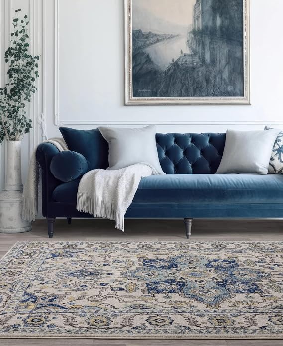 Lord of Rugs Abstract Traditional Oriental Rug for Living Room Dining Bedroom Modern Classic Rug NV25 Blue, Medium 120x170 cm (4'x5'6")
