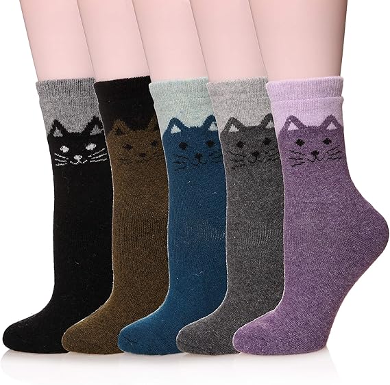 Velice Wool Socks for Women Merino Wool Boot Hiking Thick Thermal Warm Winter Crew Cushion Cozy Work Socks 5 Pairs