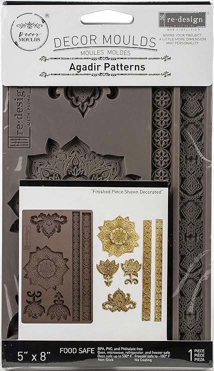 Redesign with Prima Redesign Furniture Decor Moulds Agadir Patterns 5"x8",8Mm Thickness for Funiture Dresser, Chocolate,Cake,Candy,Backery,Soap,Polymer Clay, earthen Clay,655350641030