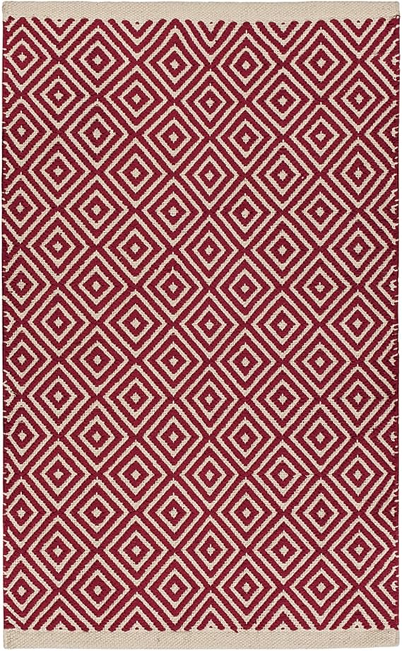 Fair Trade Diamond Weave 100% Cotton Handloom Rug with Stitched Finished edging (Red, 60 x 90cm)