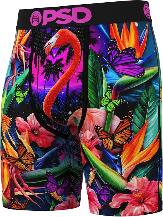 PSD Men's Tropical Print Boxer Briefs - 7 Inch Inseam Breathable and Supportive Men's Underwear with Moisture-Wicking Fabric