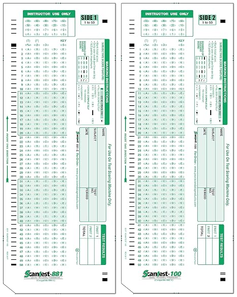 SCANTEST-881, 881-E Compatible Test Sheet 1 Sheet w/ 2 Test (50/pkg)