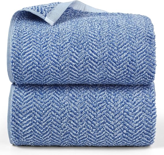 Cleanbear 2 Pack Bath Towels, Herringbone Pattern 100% Cotton 54" x 28"