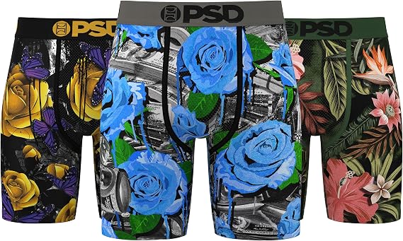 PSD Men's Blooming Rose 3-Pack Boxer Brief, Multi, XL