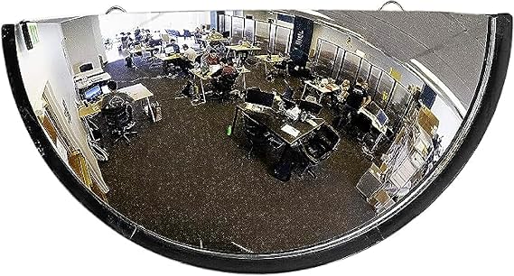 18 Acrylic Bubble Half Dome Mirror with Black Rim, Round Indoor Security Mirror for Driveway Safety Spots, Outdoor Warehouse Side View, Circular Wall Mirror for Office Use - Vision Metalizers (DPB1812)